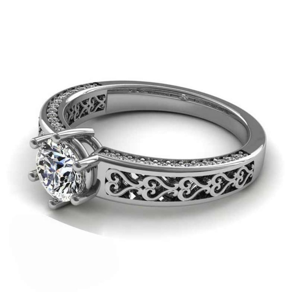 Diamond Anillo Flower Carved CZ Filled Silver Vintage Ring for Women, …